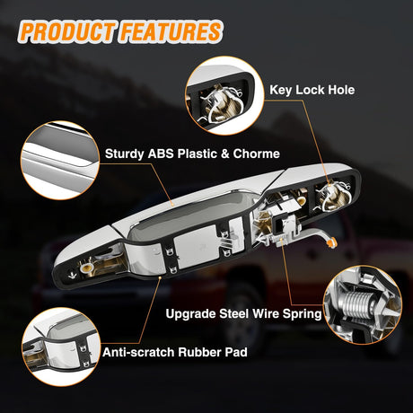 Exterior Front Left Driver Car Door Handle Key Hole Compatible with 2007 08 09 10 11 12 2013 Chevy Silverado Suburban Tahoe GMC Sierra Yukon Cadillac Escalade Replaces# 80546,20828258,Chrome