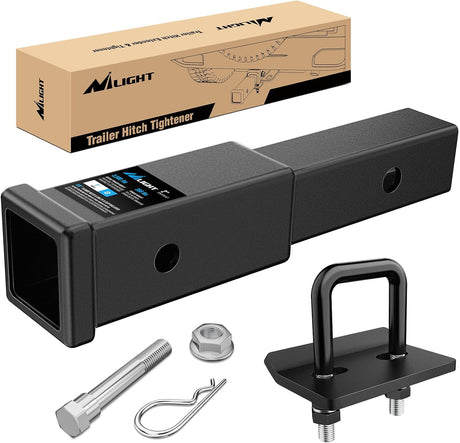 Trailer Hitch Extender 7 Inch Extension Length with Hitchs Tightener Anti Rattle Stabilizer for 2 Inch Receiver with 5/8 Inch Bolt Nut Clip 3,500 lbs GTW Matte Black
