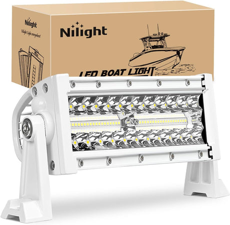 Marine LED Light Bar Navigation Lights 9.5 Inch White Spot Flood Combo Ponton Boat Deck Dock Lighting for Night Fishing T-top Stern Yacht Port Sailboat Trucks Tractors