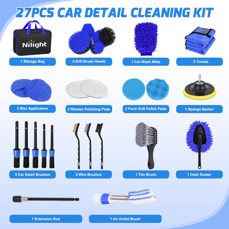 Automotive Tools 27PCS Car Detailing Kit Auto Cleaning Tools Wash Set with Storage Carry Bag Home Use for Interior Exterior Deep Clean Polish Car Care Windshield Dashboard Seat Air Vents Wheels Tires, Blue