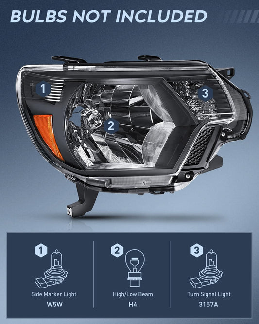 Headlight Assembly Headlight Assembly Black Housing Amber Reflector Clear Lens For 2012 2013 2014 2015 Toyota Tacoma