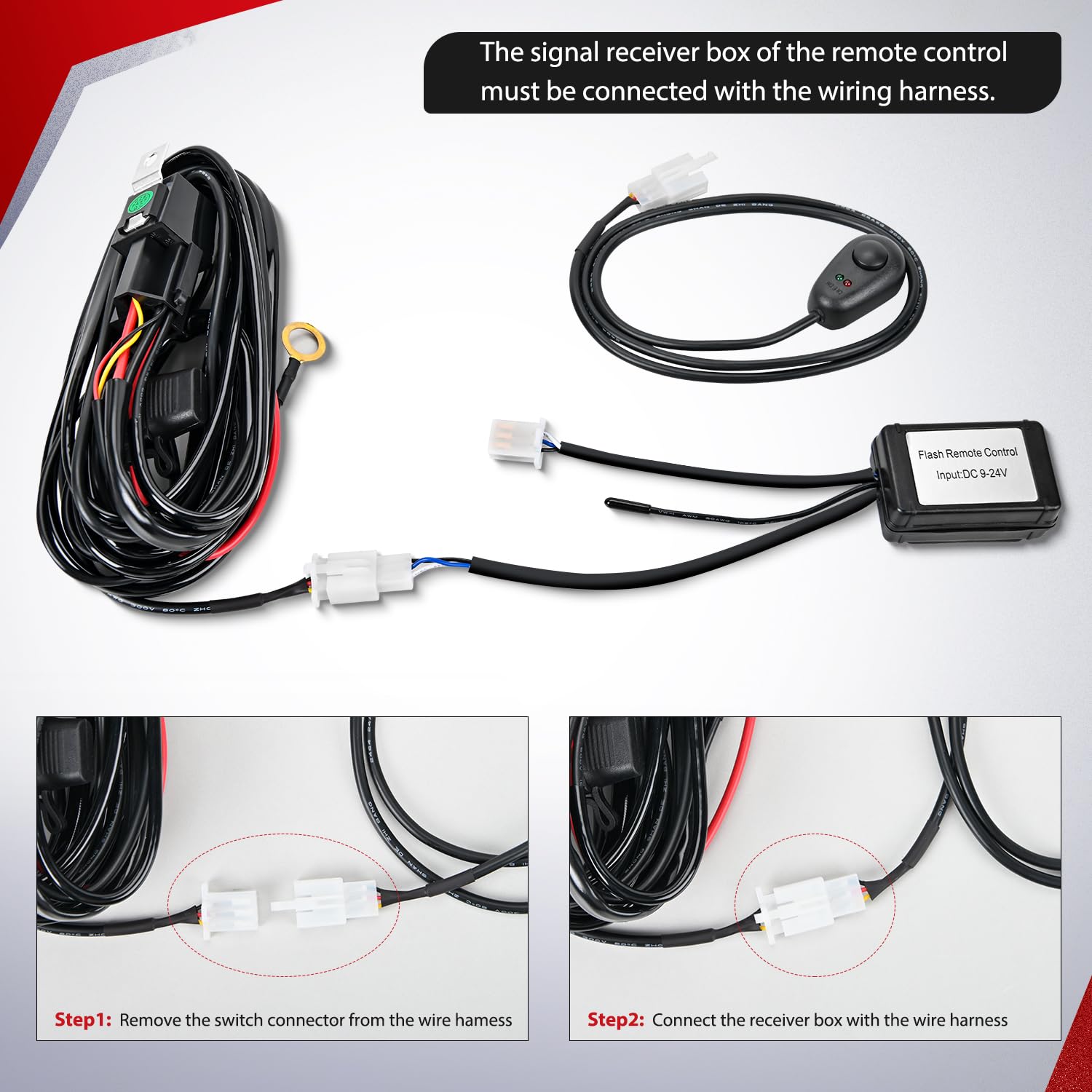 16AWG Wire Harness Kit 2 Leads W/ Remote Controller Switch | 3 Fuses | 4 Spade Connectors Nilight