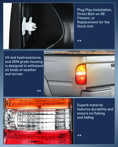 Taillight Assembly Compatible with 2001 2002 2003 2004 Toyota Tacoma Rear Tail Light Lamp Replacement OE Style Driver and Passenger Side