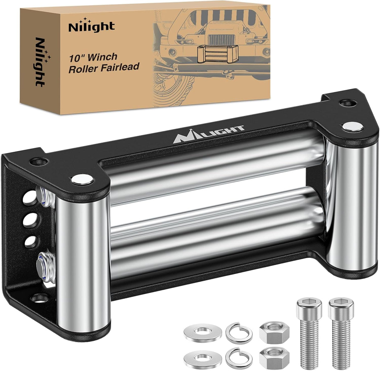 Winch Fairlead 10 Inch (254mm) Heavy Duty Winch Roller Fairlead 4-Way Universal Cable Guide with Mounting Hardware for Steel Cable 8000-12000 LBS UTV ATV Winches Accessory Replacement Black