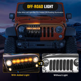 Front Grill Cover for 2007 2008 2009 2010 2011 2012 2013 2014 2015 2016 2017 2018 Wrangler JK/JKU Rubicon & Sahara Sport with LED Amber Lights Black