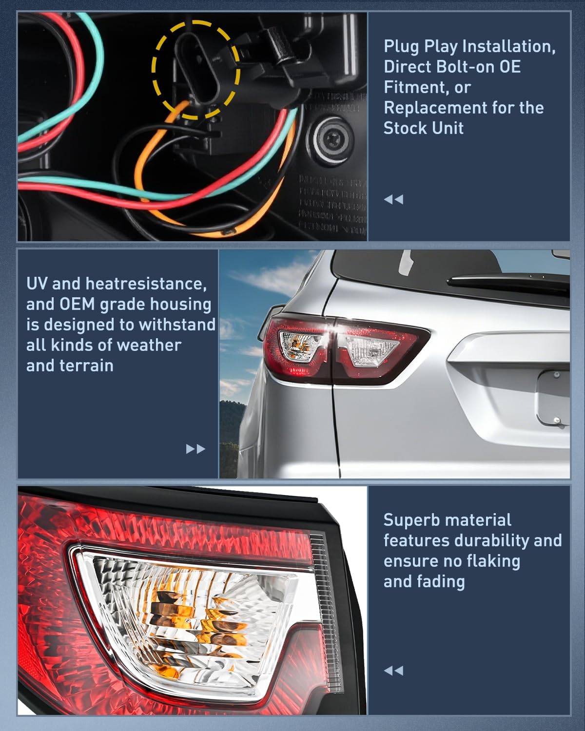Taillight Assembly for 2013 2014 2015 2016 2017 Chevy Traverse | Outer Tail Light Replacement OE Style Driver and Passenger Side