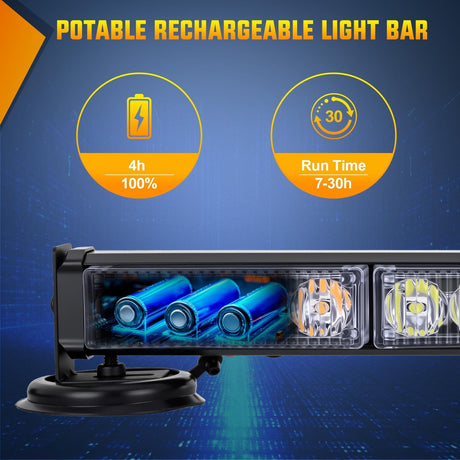 12LED Wireless Emergency Strobe Light Amber White 14 Inch Magnetic Mount Mini Light Bar 12V Rooftop Powered Hazard Warning Flashing Lights for Car Truck Trailer Snow Plow Construction Vehicles