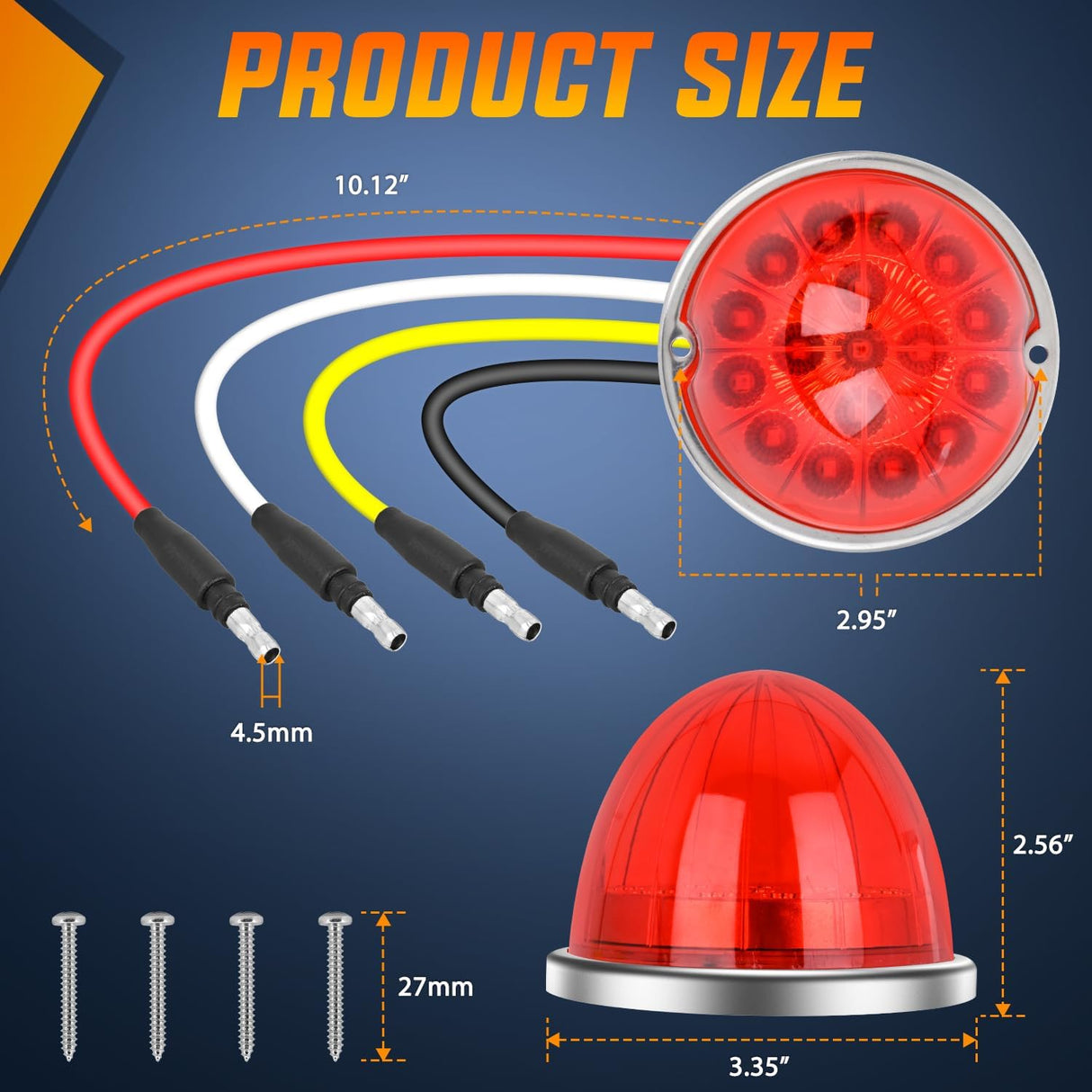 Watermelon Light 17 LED Triple Function 2PCS Red Lens Stainless Steel Bezel Marker Clearance Strobe Brake Lights 4 Plug IP68 Waterproof for Trailer Truck Pickup Camper RV ATV UTV Boat