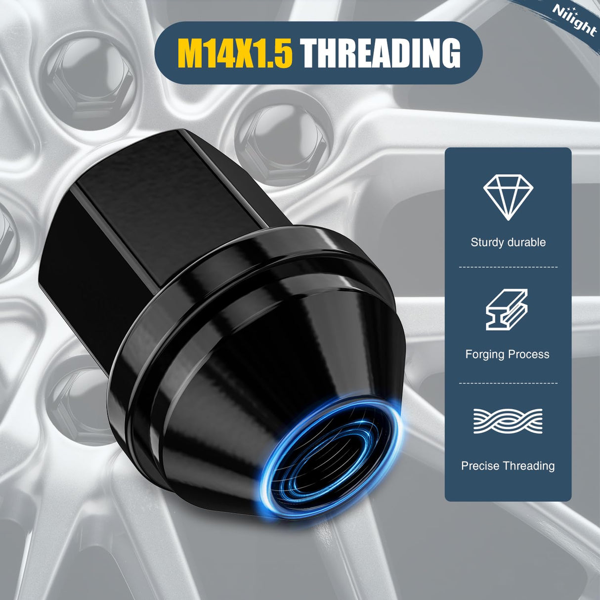 20PCS M14x1.5 Lug Nuts Compatible with 2012-2018 Ram 1500 | for 2019-2022 Jeep Wrangler/Gladiator 2011-2024 Grand Cherokee One-Piece Solid Black Steel OEM Factory Wheel Nuts Replace