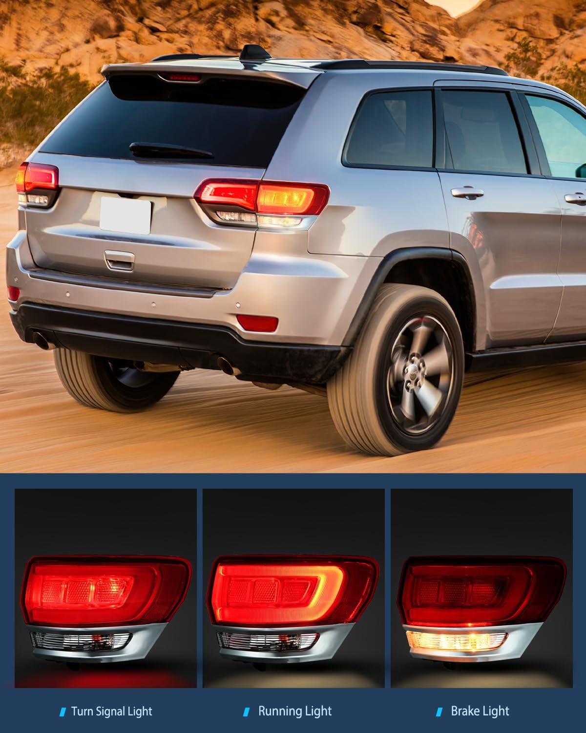 Taillight Assembly Compatible with 2014 2015 2016 2017 2018 2019 2020 Jeep Grand Cherokee Laredo/Limited/Overland/Summit Tail Lights Outer Passenger Side w/Bulbs