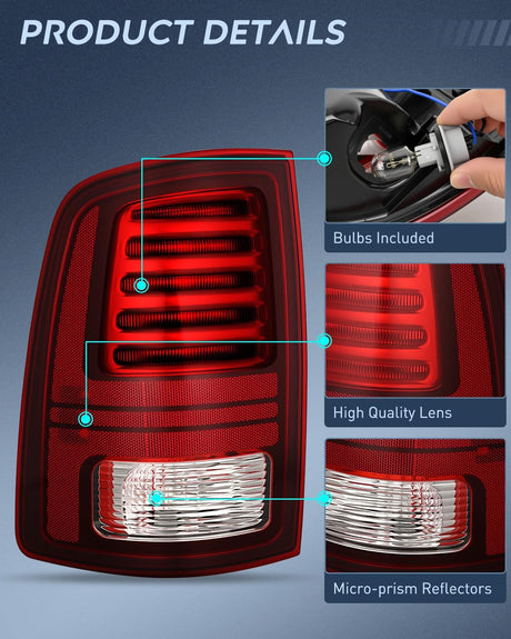 Taillight Assembly Compatible with 2013 2014 2015 2016 2017 2018 Dodge Ram 1500 2014-2018 Ram 2500 3500 LED Style Driver Side Rear Tail Light with Bulbs
