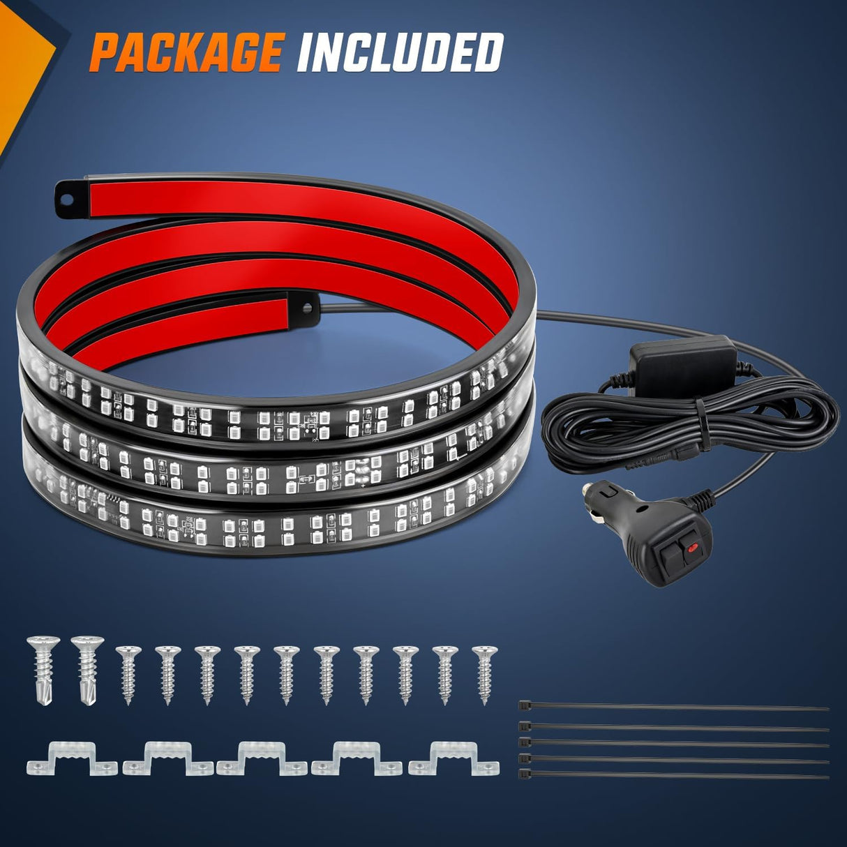 48 Inch Truck Tailgate Strobe Light Strip Tail Emergency Bar Rear Window Warning Lamp Ultra-Bright Double Row 288 LED for Pickup Trailers Construction Vehicles Car SUV, Blue