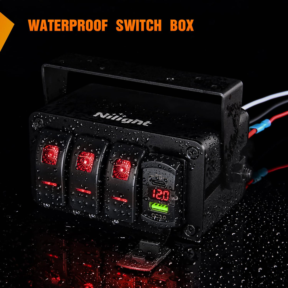 3 Gang Rocker Switch Box 12V SPST ON Off Toggle Switches PD Type C and QC 3.0 USB Charger Voltmeter LED Light Waterproof Aluminum Mount Bracket Panel DIY Stickers for Boat Car RV Truck