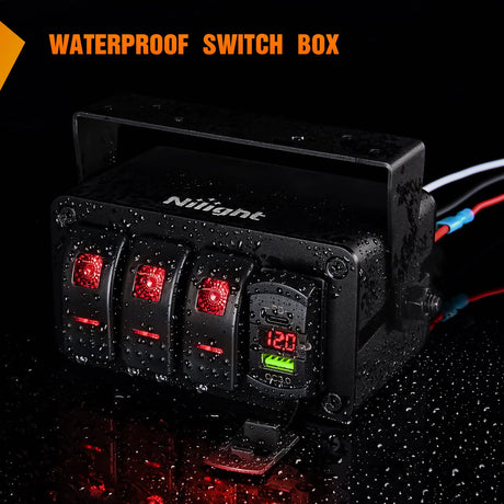 3 Gang Rocker Switch Box 12V SPST ON Off Toggle Switches PD Type C and QC 3.0 USB Charger Voltmeter LED Light Waterproof Aluminum Mount Bracket Panel DIY Stickers for Boat Car RV Truck