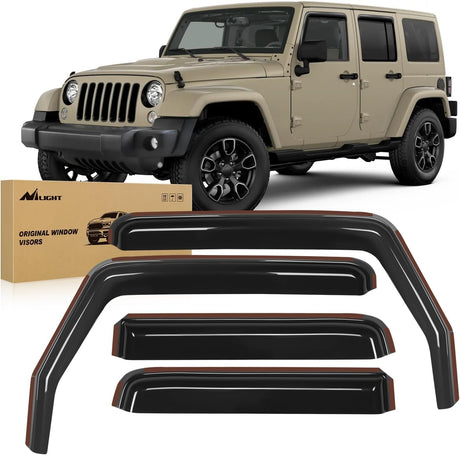 in Channel Rain Guards for Wrangler JK 2007 2008 2009 2010 2011 2012 2013 2014 2015 2016 2017 2018 Unlimited 4-Door Window Deflectors, Vent Window Visors