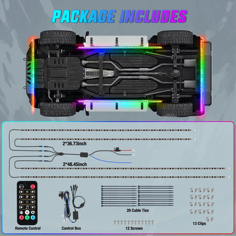 4Pcs Aluminum Underglow Neon Accent Strip Lights 396 LEDs Dream Color Door Assist Multi Mode Sound Active Function Music Modes with APP Remote Control Underbody Light Strips for Car Truck RV