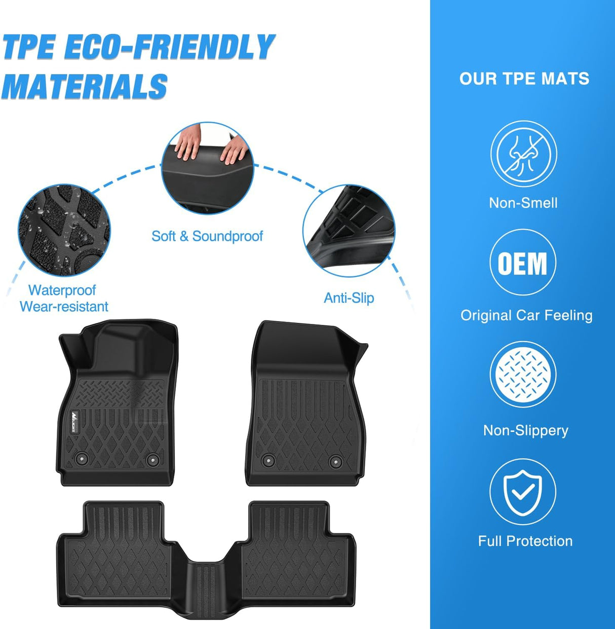 TPE Floor Mats for Chevy Malibu 2013 2014 2015, 2016 Chevrolet Malibu Limited Only, All Weather Custom Fit Heavy Duty Floor Liners