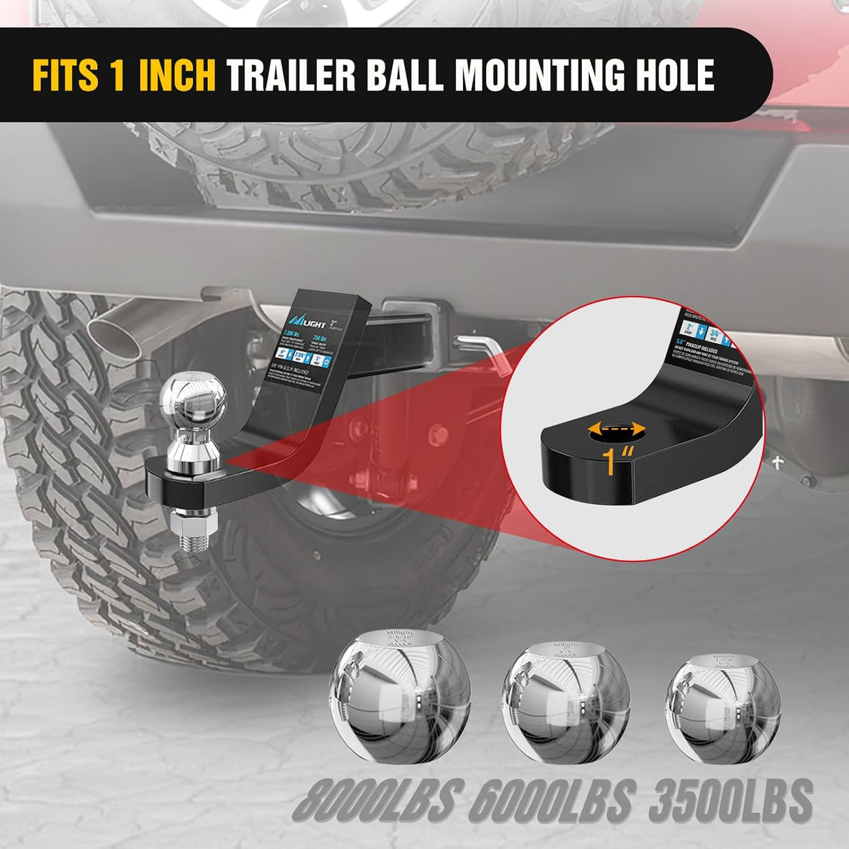 1-7/8 Inch, 2 Inch and 2-5/16 Inch Diameter Chrome Trailer Hitch Ball, Maximum Load Capacity Up to 8,000 lbs, 1- Inch Shank Universal Fit Gray