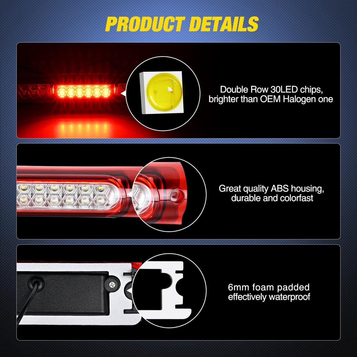 Third Brake Light Tail High Mount 3rd Stop Cargo Reverse Lights Red Lens Compatible with Ford F150 1997 1998 1999 2000 2001 2002 2003 F-150 Heritage 2004 Pickup Truck Rear Cab Lamp