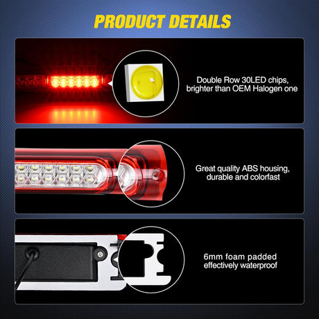 Third Brake Light Tail High Mount 3rd Stop Cargo Reverse Lights Red Lens Compatible with Ford F150 1997 1998 1999 2000 2001 2002 2003 F-150 Heritage 2004 Pickup Truck Rear Cab Lamp