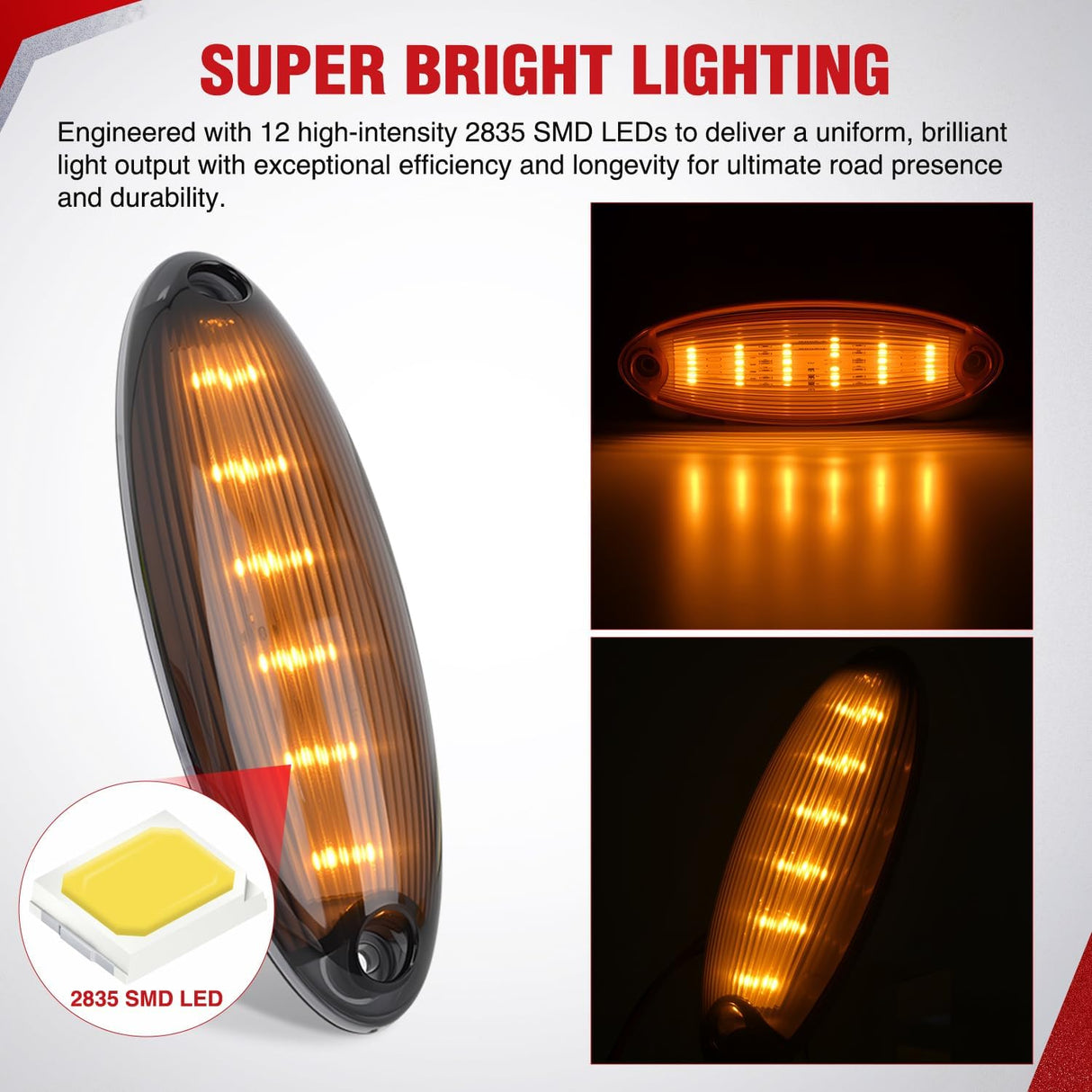 5 Inch Amber Cab Marker Light Smoked Lens Fits Freightliner Cascadia | Top Roof Marker Light 12LED IP67 Waterproof 12V Hardwired ,2008-2019 Replacement Fits Most Semi Trucks, 5 Pack