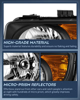 Headlight Assembly Compatible with 2003 2004 2005 2006 Honda Element OE Style Replacement Halogen Headlights Black Housing Amber Reflector Headlamp Passenger and Driver Side