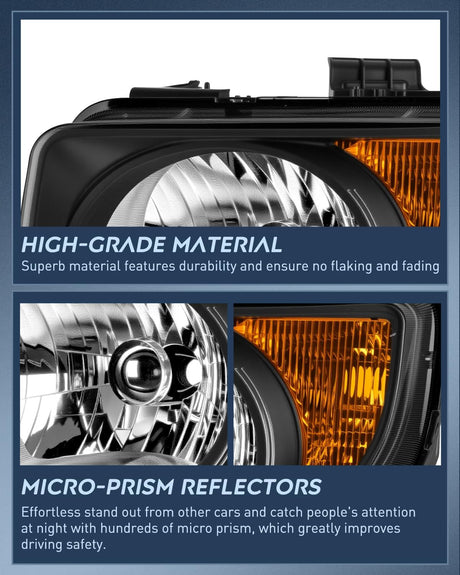 Headlight Assembly Compatible with 2003 2004 2005 2006 Honda Element OE Style Replacement Halogen Headlights Black Housing Amber Reflector Headlamp Passenger and Driver Side