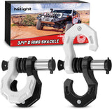 2 Pack 3/4 Inch D-Ring Separate Shackle 45,000 Lbs Break Strength | Includes 7/8 Inch Lock Pin, Isolators and Washers Off Road Recovery, for Tow Strap Winch Truck Vehicle Black&White