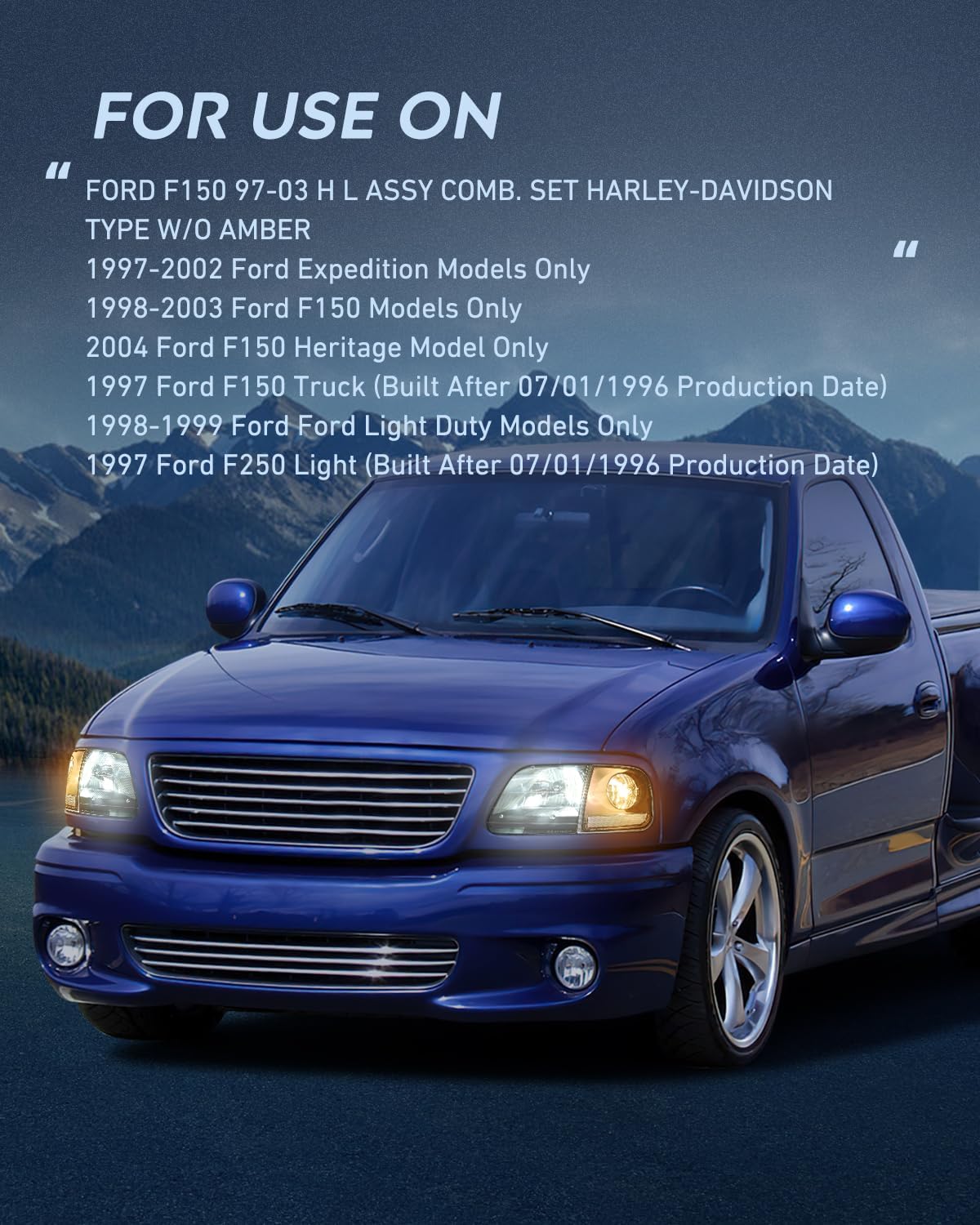 Headlight Assembly Compatible with 1997 1998 1999 2000 2001 2002 2003 Ford F-150 Expedition Black Housing