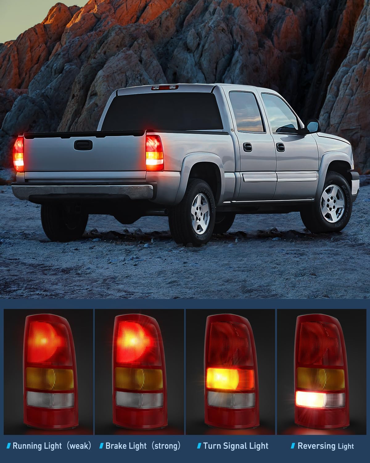 Taillight Assembly Compatible with 1999 2000 2001 2002 Chevy Silverado 1999 2000 2001 2002 2003 2004 2005 2006 GMC Sierra Tail Rear Light Fleetside OE Style Passenger Side Red Border