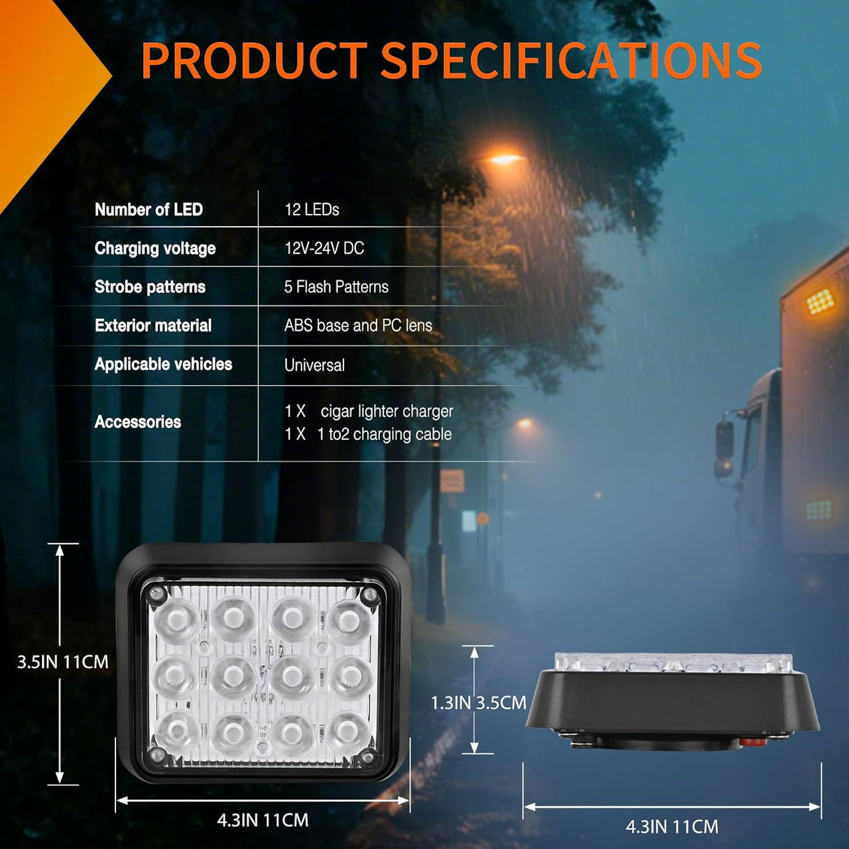 12LED Magnetic Wireless Trailer Lights 2PCS Rechargeable Portable Hazard Beacon Warning Light Amber and White Emergency Strobe Light for Trucks Trailers Vehicles Cars Bus Surface Mount