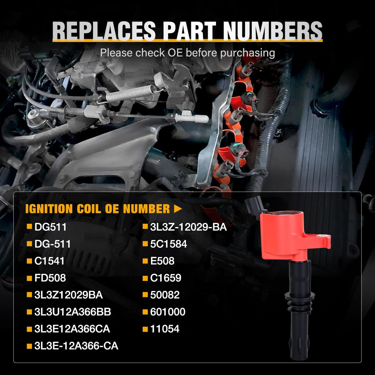Ignition Coil Pack DG511 Fit for Ford F150 F250 F350 Super Duty Expedition Explorer Lincoln Navigator Mark Mercury 1999 2000 2001-2008 4.6L 5.4L V8 V10 OE# C1541 FD508 Ignition Coils Set of 8