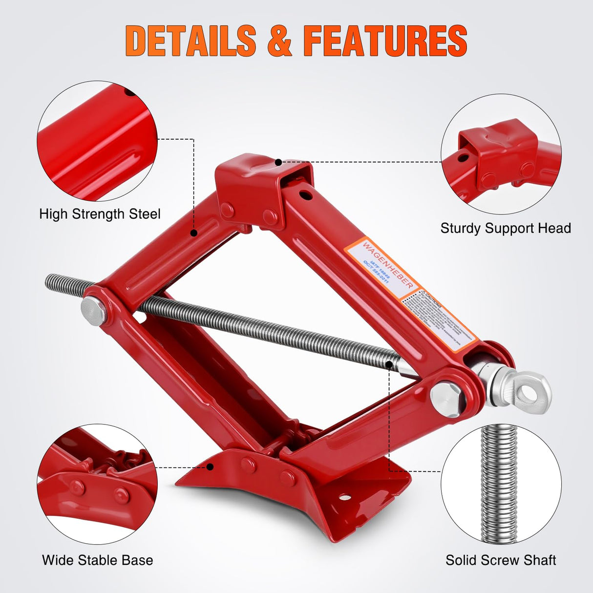 Scissor Jack for Car 1.5 Ton (3307 lbs), Heavy Duty Steel Scissor Lift Jack Car Kit with Crank Handle for Sedan SUV MPV Tire Changing, 3.18 Inch-13.6 Inch Lifting Range Portable Small Jack, Red