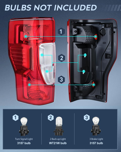 Taillight Assembly Compatible with 2020 2021 2022 Ford F250 F350 Super Duty Non-Blind Spot Halogen Type Rear Tail Light Driver Side