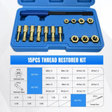 15PCS Metric Thread Chaser Set with Case Universal M6 M8 M10 M12 | 7 Taps 7 Dies 1 Threads File Thread Repair Kit Master Automotive Tool for Mechanics Auto Shops Home Garage Mobile Repair
