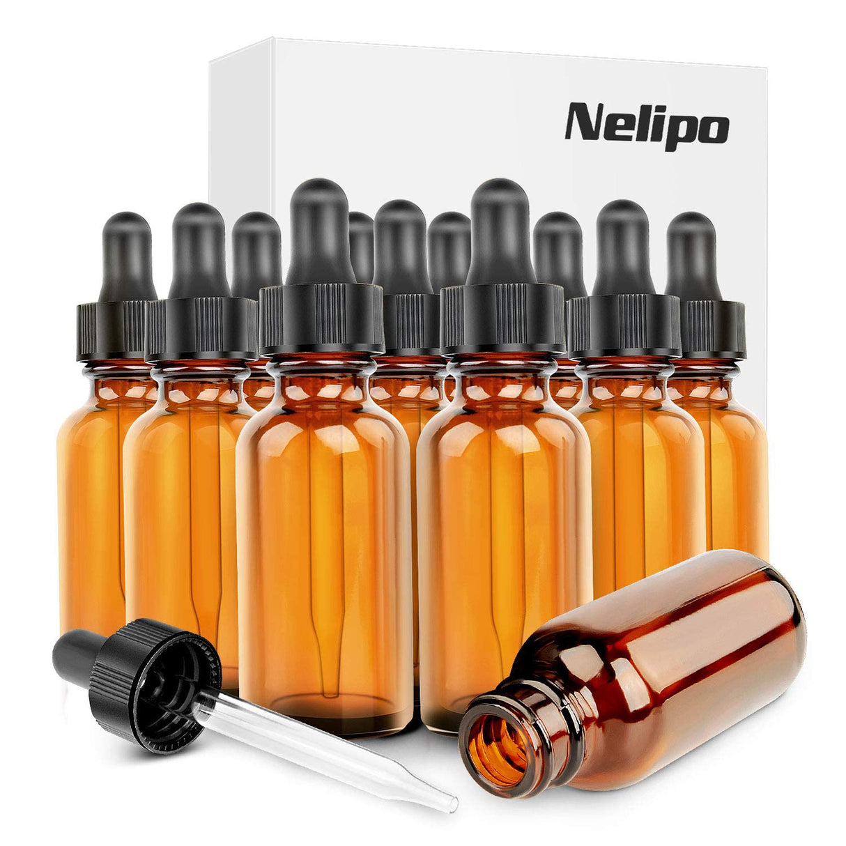 1oz Amber Glass Bottles for Essential Oils with Glass Eye Dropper - Pack of 12