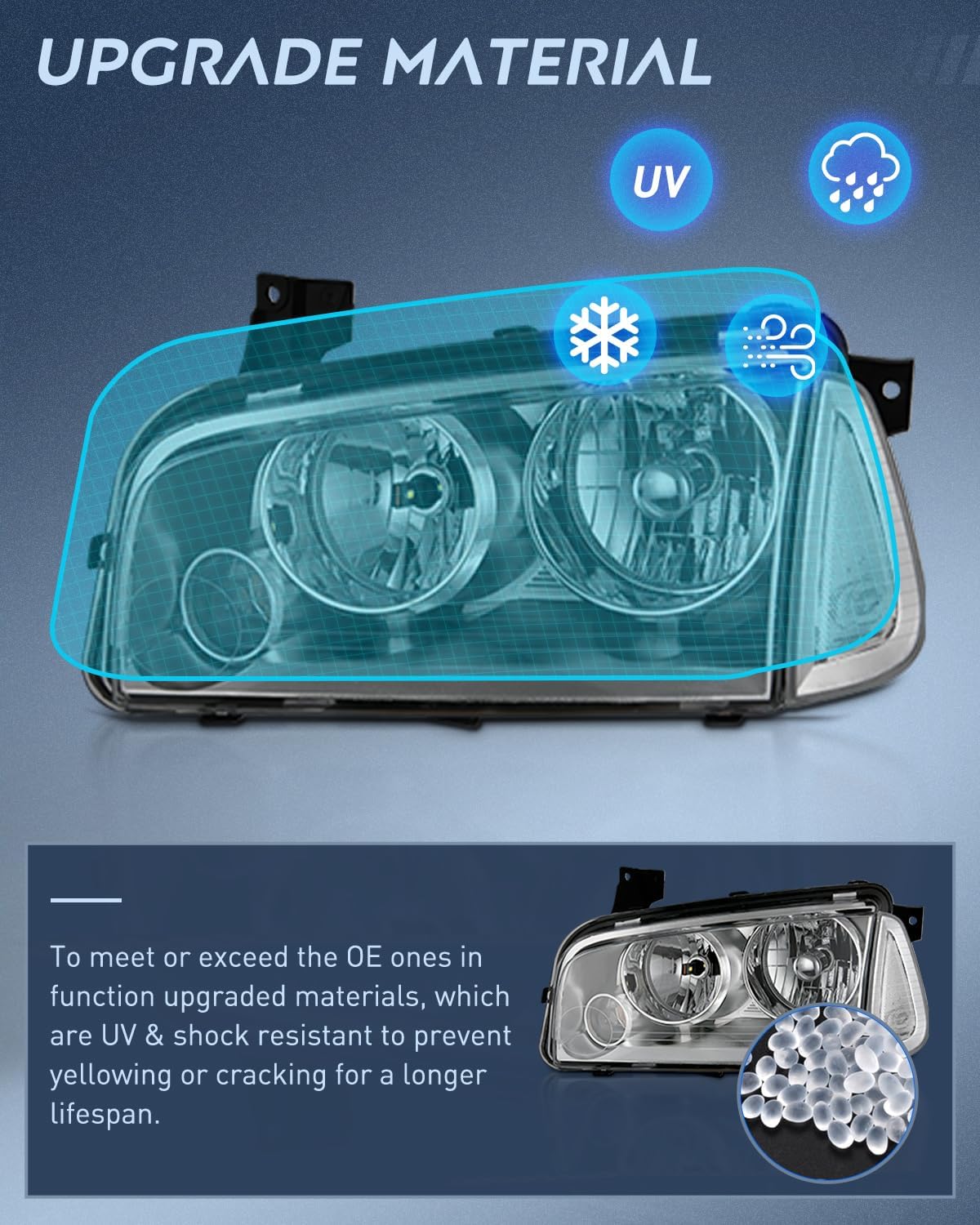 Headlight Assembly Compatible with 2006 2007 2008 2009 2010 Dodge Charger Chrome Housing Clear Reflector Lens Headlights Replacement Bumper Lamp Set Driver and Passenger Side