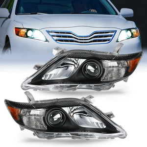 2010 2011 Toyota Camry Headlight Assembly Black Housing Amber Reflector Upgraded Clear Lens