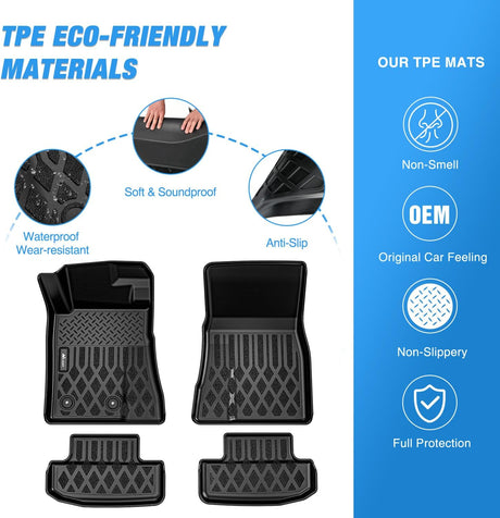 TPE Floor Mats for Ford Mustang 2015 2016 2017 2018 2019 2020 2021 2022 2023 2024 2025 2026 All Weather Custom Fit Heavy Duty Floor Liners