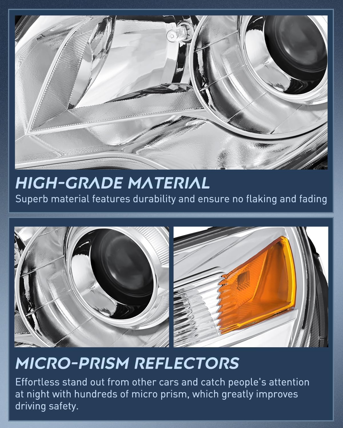 Headlight Assembly Compatible with 2010 2011 2012 2013 2014 2015 Chevy Chevrolet Equinox OE Style Projector Replacement Halogen Headlights Chrome Housing Amber Reflector Headlamp a pair