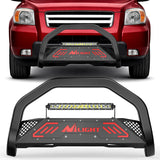Bull Bar with Light fits 2003-2008 Honda Pilot, 2006-2015 Honda Ridgeline, 2001-2006 Acura MDX Front Bumper Grille Brush Push Guard with Skid Plate Licence Plate Hole Black