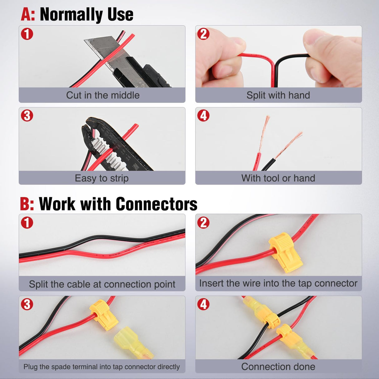12AWG 50FT Copper Clad Aluminum Wire 12-2 Gauge Red Black CCA Electrical Cable 2 Conductor Parallel 12V 24V DC Flexible Extension Cords Nilight