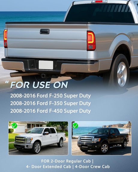 Taillight Assembly Compatible with 2008 2009 2010 2011 2012 2013 2014 2015 2016 Ford F250 F350 F450 Super Duty Incandescent Type Upgrade LED Tube Tail Lights Rear Brake Lamps