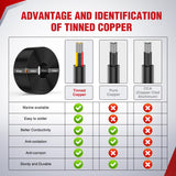 100FT 18AWG 3 Conductor Electrical Wire Tinned Oxygen Free Copper Red Black Yellow 3 Wires Parallel 600V DC Flexible PVC Case Extension Cords for LED Strips Lamps Lighting