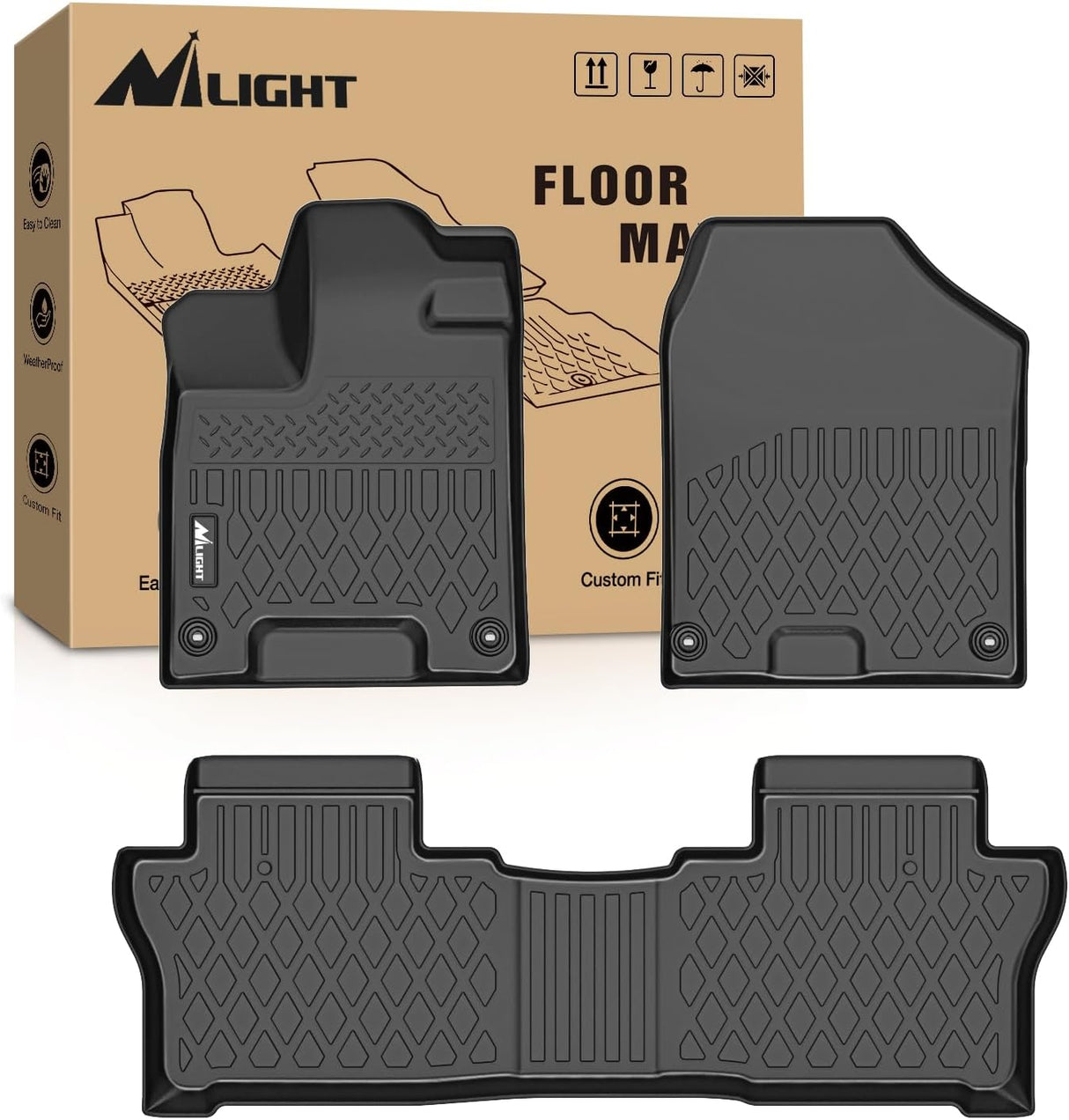 TPE Floor Mats for Honda Passport 2019 2020 2021 2022 2023 2024 2025 All Weather Custom Fit Heavy Duty Floor Liners