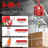 3-in-1 Electric Hoist Winch, 660LBS 1500W Portable Power Winch Crane with Manual Wired Wireless Remote Control, 110V Electric Winch 33FT/Min Speed 39FT Height for Garage Warehouse Factory, Red