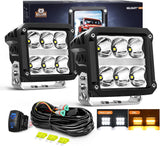 LED Pod Lights with Amber DRL 4 Inch 60 W Square 6487 LM Super Spot Light w/ 16 AWG Wiring Harness Kit for Auxiliary Offroad Driving LED Work Lights for Truck UTV ATV SUV 4x4 Jeep