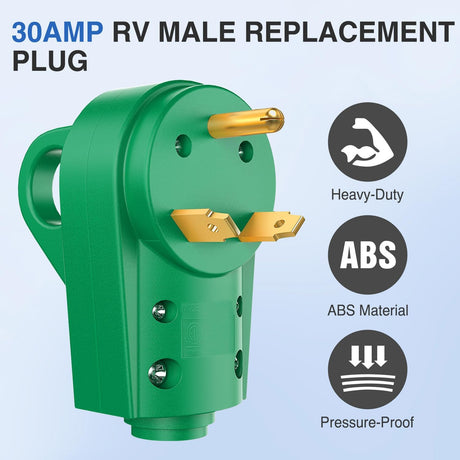 30 Amp RV Male Replacement Plug 125 Volt Heavy Duty with Handle ETL Listed NEMA TT-30P for Camper Caravan Motorhome Van Trailer