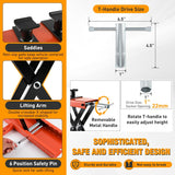 Motorcycle Lift 1100 LBS ATV Scissor Jacks with Saddle Safety Pin Crank Handle 3.7 Inch-15.7 Inch Hoist Stand Heavy Duty Steel Lifter Jack for Motorcycles Dirt Bike Garage Storage Repair Tool, Orange