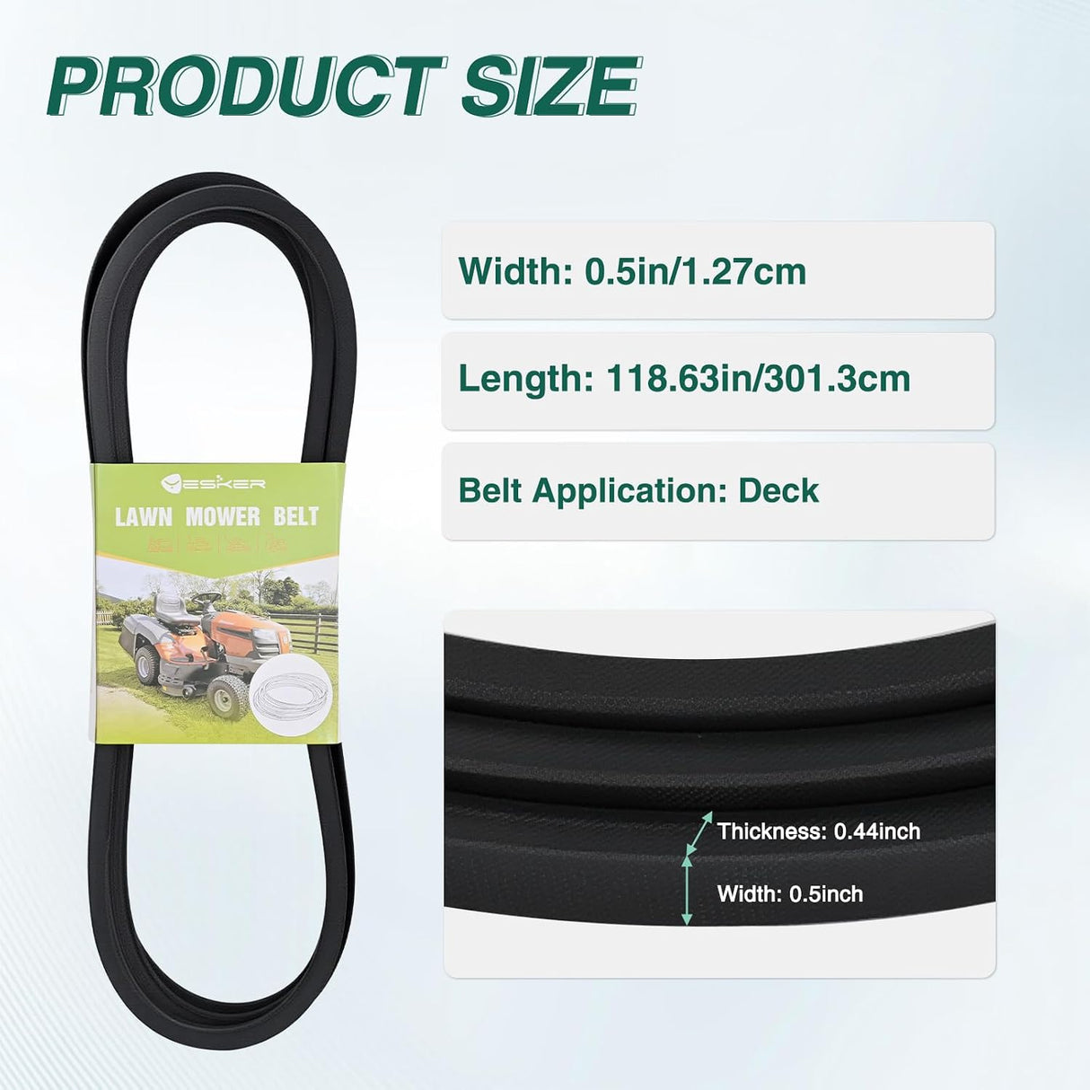 GX25628 Deck Drive Belt for John Deere 42 inch Deck Belt Length 118.63 Inch Lawn Mower Belts for John Deere Z315E Z320M Z320R Z335E Z335M Z345M Z345R ZTrak Zero-Turn Mowers Durable Aramid Cord